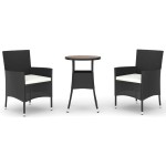 vidaXL Set bistro de grădină cu perne, 3 piese, negru, poliratan vidaXL Set bistro de grădină cu perne, 3 piese, negru, poliratan