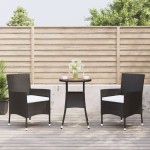 vidaXL Set bistro de grădină cu perne, 3 piese, negru, poliratan vidaXL Set bistro de grădină cu perne, 3 piese, negru, poliratan
