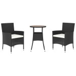 vidaXL Set bistro de grădină cu perne, 3 piese, negru, poliratan vidaXL Set bistro de grădină cu perne, 3 piese, negru, poliratan