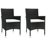 vidaXL Set bistro de grădină cu perne, 3 piese, negru, poliratan vidaXL Set bistro de grădină cu perne, 3 piese, negru, poliratan