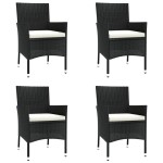 vidaXL Set bistro de grădină cu perne, 5 piese, negru, poliratan vidaXL Set bistro de grădină cu perne, 5 piese, negru, poliratan
