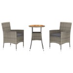 vidaXL Set bistro de grădină cu perne, 3 piese, gri, poliratan vidaXL Set bistro de grădină cu perne, 3 piese, gri, poliratan