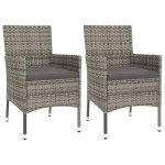 vidaXL Set bistro de grădină cu perne, 3 piese, gri, poliratan vidaXL Set bistro de grădină cu perne, 3 piese, gri, poliratan