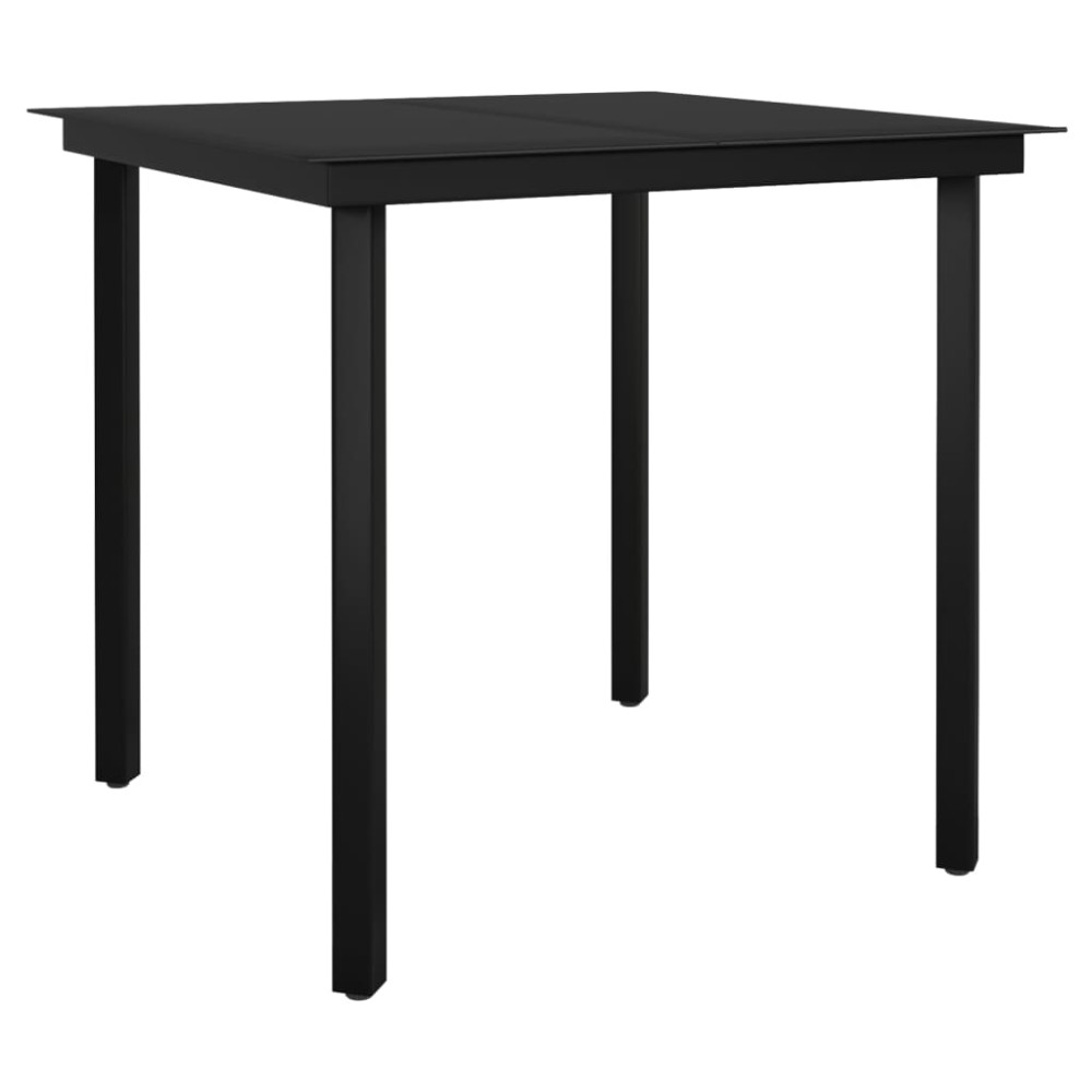 vidaXL Masă de bucătărie de grădină, negru, 80x80x74 cm, oțel/sticlă