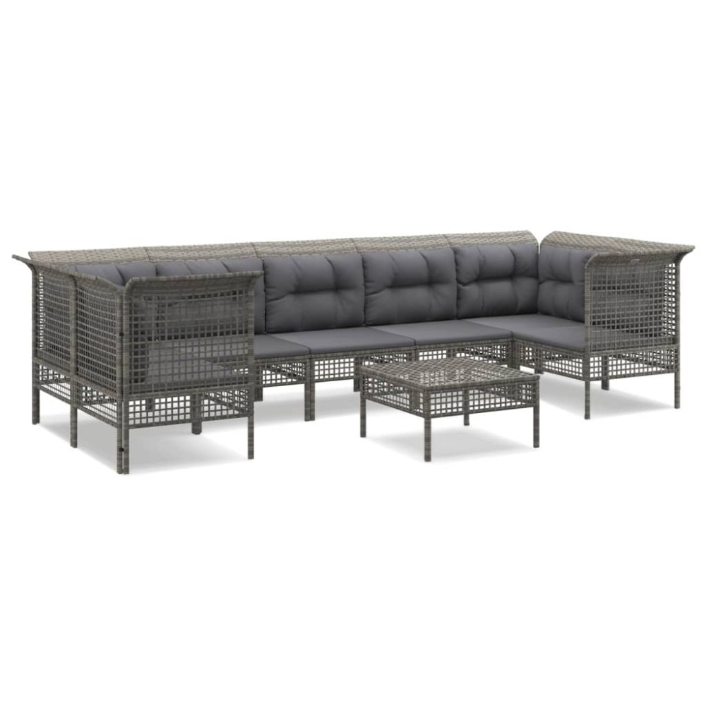 vidaXL Set mobilier de grădină cu perne, 8 piese, gri, poliratan