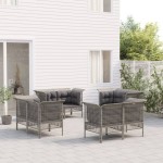 vidaXL Set mobilier de grădină cu perne, 8 piese, gri, poliratan vidaXL Set mobilier de grădină cu perne, 8 piese, gri, poliratan
