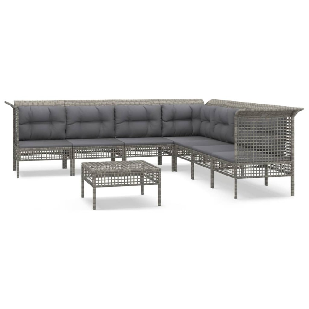 vidaXL Set mobilier de grădină cu perne, 8 piese, gri, poliratan