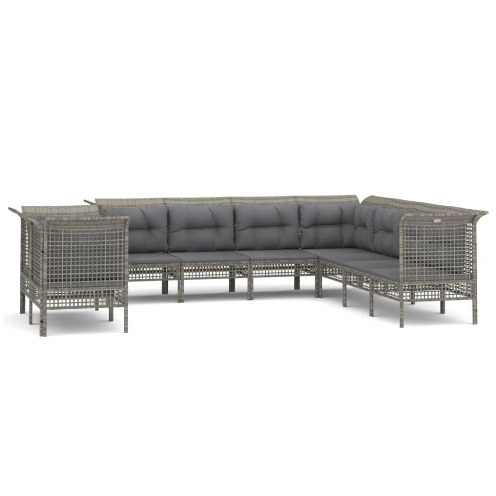 vidaXL Set mobilier de grădină cu perne, 9 piese, gri, poliratan