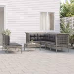 vidaXL Set mobilier de grădină cu perne, 8 piese, gri, poliratan vidaXL Set mobilier de grădină cu perne, 8 piese, gri, poliratan