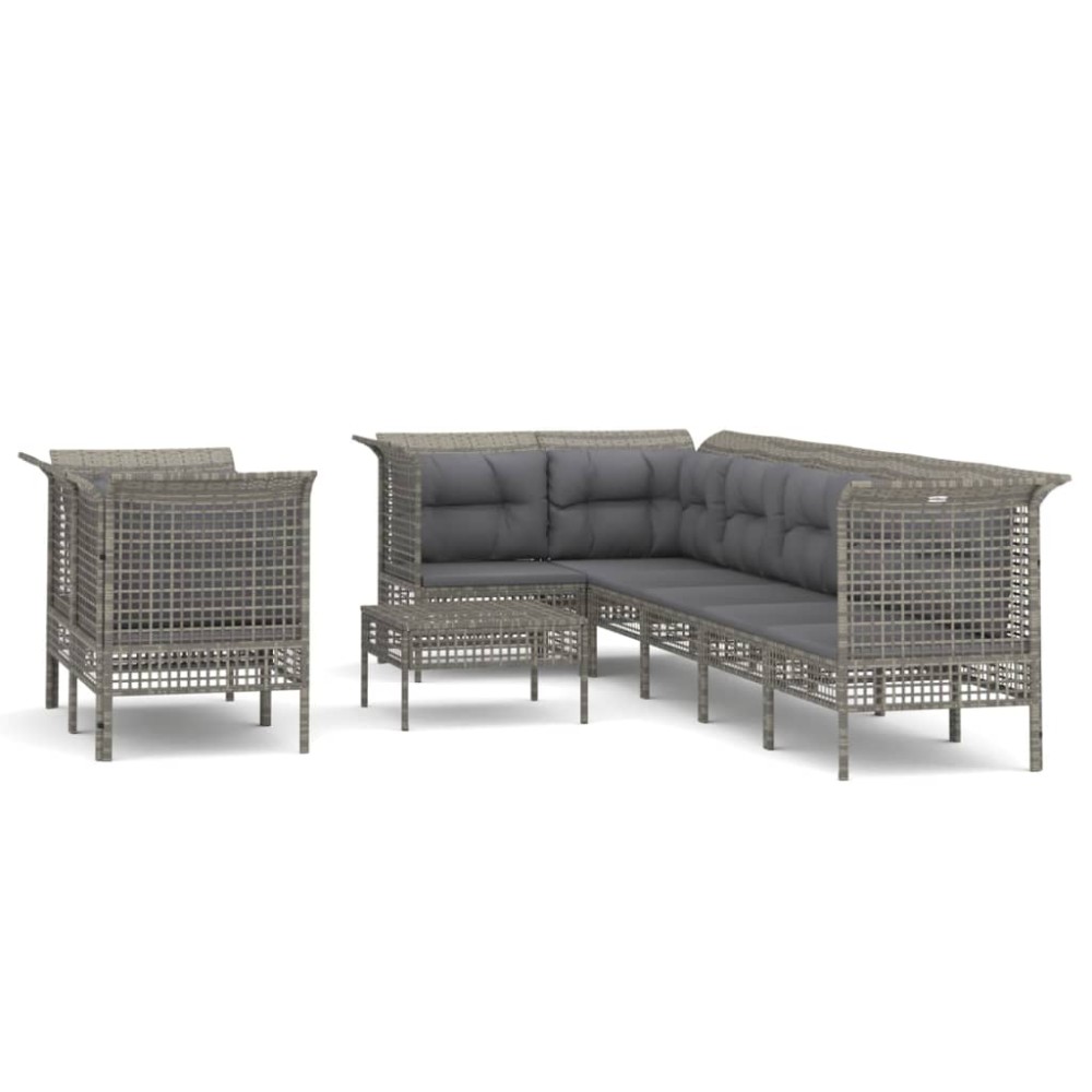 vidaXL Set mobilier de grădină cu perne, 9 piese, gri, poliratan