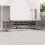 vidaXL Set mobilier de grădină cu perne, 9 piese, gri, poliratan vidaXL Set mobilier de grădină cu perne, 9 piese, gri, poliratan