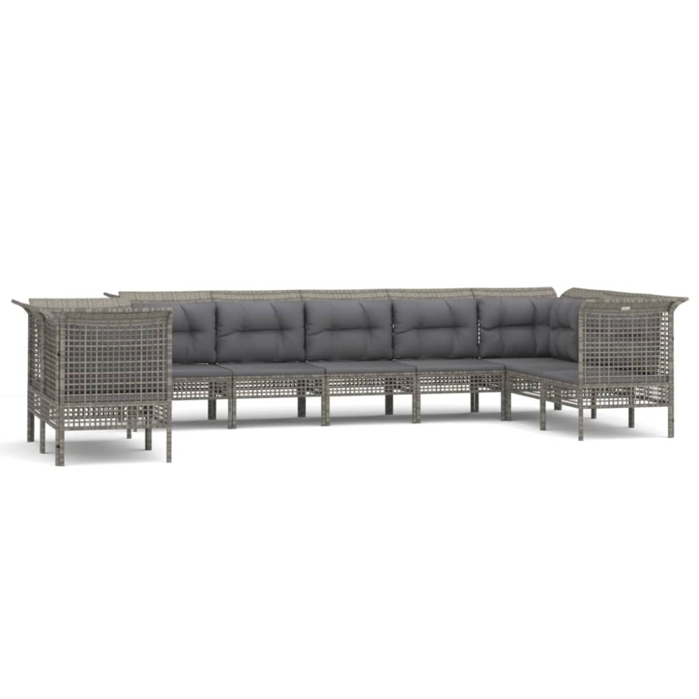 vidaXL Set mobilier de grădină cu perne, 9 piese, gri, poliratan