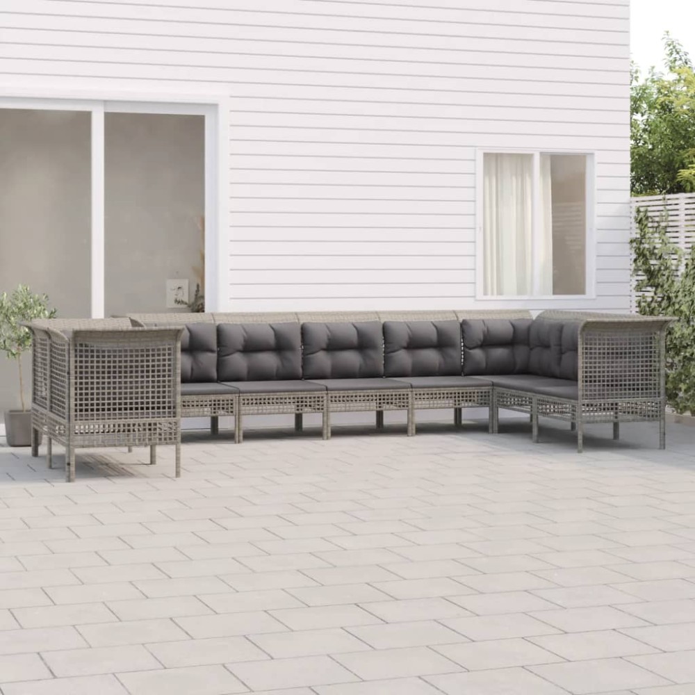 vidaXL Set mobilier de grădină cu perne, 9 piese, gri, poliratan