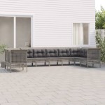 vidaXL Set mobilier de grădină cu perne, 9 piese, gri, poliratan vidaXL Set mobilier de grădină cu perne, 9 piese, gri, poliratan