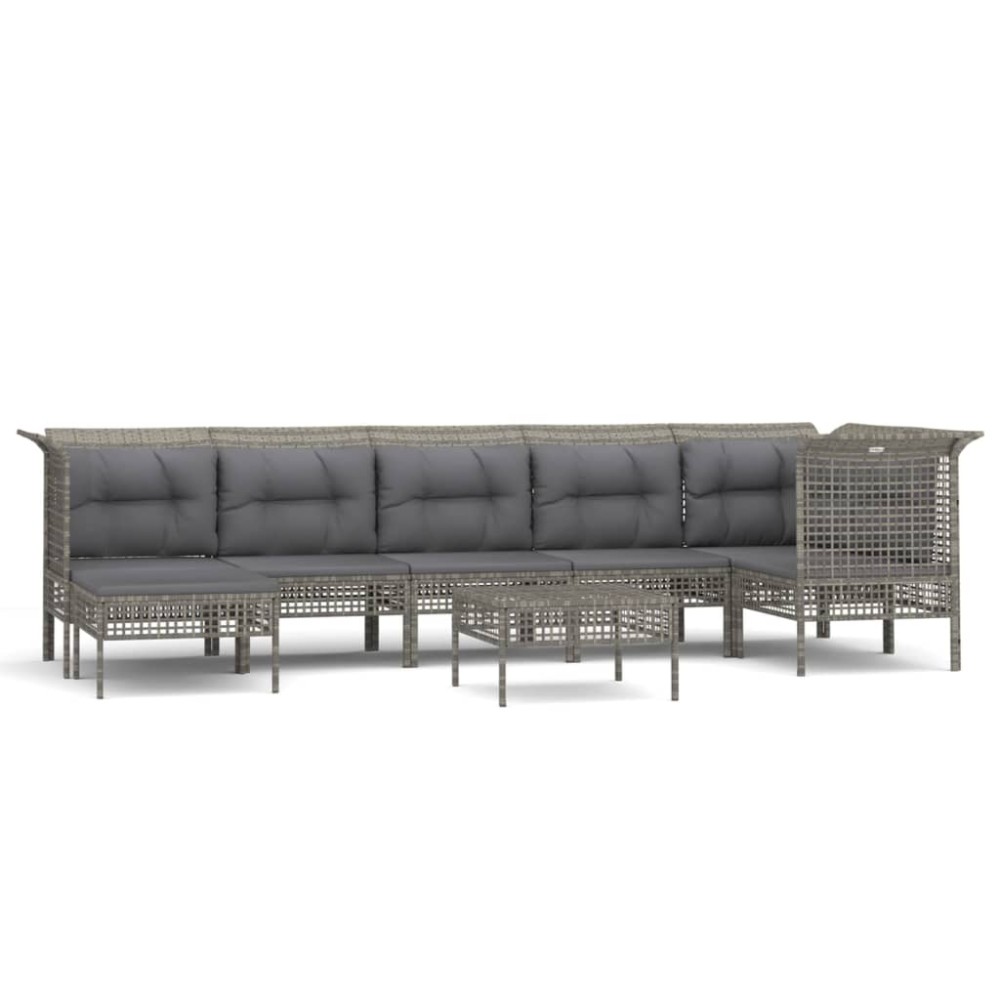 vidaXL Set mobilier de grădină cu perne, 8 piese, gri, poliratan