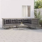 vidaXL Set mobilier de grădină cu perne, 8 piese, gri, poliratan vidaXL Set mobilier de grădină cu perne, 8 piese, gri, poliratan