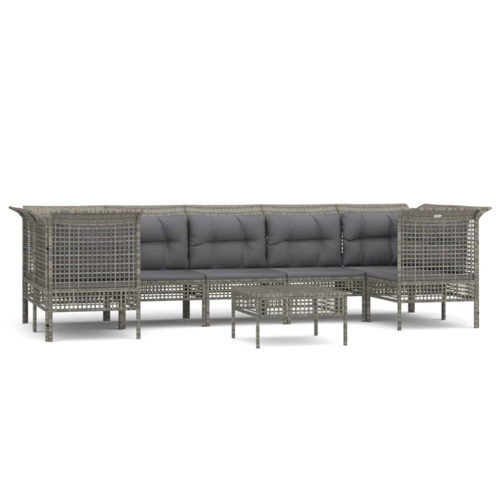 vidaXL Set mobilier de grădină cu perne, 8 piese, gri, poliratan