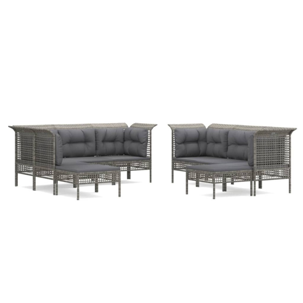 vidaXL Set mobilier de grădină cu perne, 9 piese, gri, poliratan