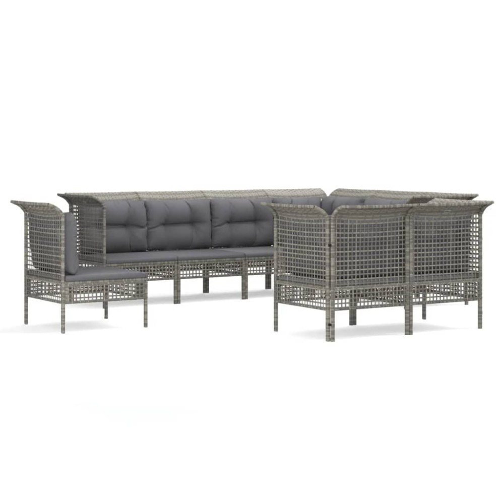 vidaXL Set mobilier de grădină cu perne, 9 piese, gri, poliratan