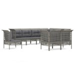 vidaXL Set mobilier de grădină cu perne, 9 piese, gri, poliratan vidaXL Set mobilier de grădină cu perne, 9 piese, gri, poliratan