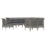 vidaXL Set mobilier de grădină cu perne, 9 piese, gri, poliratan vidaXL Set mobilier de grădină cu perne, 9 piese, gri, poliratan