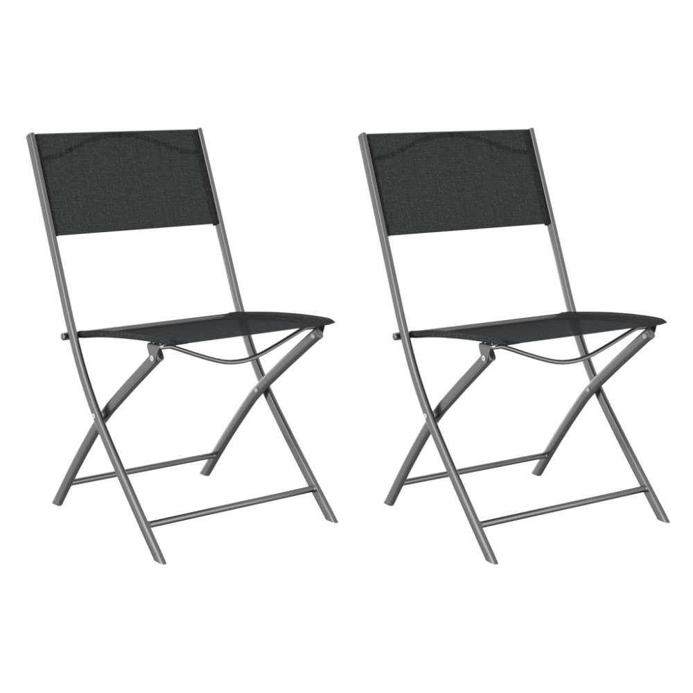vidaXL Scaune pliante de exterior, 2 buc., negru, oțel și textilenă