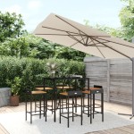 vidaXL Set bar pentru grădină, 7 piese, negru, poliratan/lemn acacia vidaXL Set bar pentru grădină, 7 piese, negru, poliratan/lemn acacia