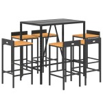 vidaXL Set bar pentru grădină, 7 piese, negru, poliratan/lemn acacia vidaXL Set bar pentru grădină, 7 piese, negru, poliratan/lemn acacia