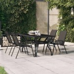 vidaXL Masă de grădină, negru, 140x70x70 cm, oțel și sticlă vidaXL Masă de grădină, negru, 140x70x70 cm, oțel și sticlă