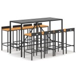 vidaXL Set bar pentru grădină, 9 piese, negru, poliratan/lemn acacia vidaXL Set bar pentru grădină, 9 piese, negru, poliratan/lemn acacia
