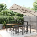 vidaXL Set bar pentru grădină, 9 piese, negru, poliratan/lemn acacia vidaXL Set bar pentru grădină, 9 piese, negru, poliratan/lemn acacia