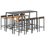vidaXL Set bar pentru grădină, 9 piese, negru, poliratan/lemn acacia vidaXL Set bar pentru grădină, 9 piese, negru, poliratan/lemn acacia