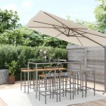 vidaXL Set bar pentru grădină, 9 piese, gri, poliratan/lemn acacia vidaXL Set bar pentru grădină, 9 piese, gri, poliratan/lemn acacia