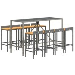 vidaXL Set bar pentru grădină, 9 piese, gri, poliratan/lemn acacia vidaXL Set bar pentru grădină, 9 piese, gri, poliratan/lemn acacia