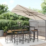 vidaXL Set bar pentru grădină, 11 piese, negru, poliratan/lemn acacia