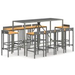 vidaXL Set bar pentru grădină, 11 piese, gri, poliratan/lemn acacia