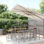 vidaXL Set bar pentru grădină, 11 piese, gri, poliratan/lemn acacia