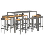 vidaXL Set bar pentru grădină, 11 piese, gri, poliratan/lemn acacia