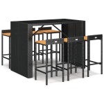 vidaXL Set bar pentru grădină, 7 piese, negru, poliratan/lemn acacia vidaXL Set bar pentru grădină, 7 piese, negru, poliratan/lemn acacia