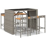 vidaXL Set bar pentru grădină, 7 piese, gri, poliratan/lemn acacia vidaXL Set bar pentru grădină, 7 piese, gri, poliratan/lemn acacia