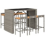 vidaXL Set bar pentru grădină, 7 piese, gri, poliratan/lemn acacia vidaXL Set bar pentru grădină, 7 piese, gri, poliratan/lemn acacia
