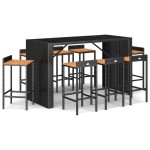 vidaXL Set bar pentru grădină, 9 piese, negru, poliratan/lemn acacia vidaXL Set bar pentru grădină, 9 piese, negru, poliratan/lemn acacia