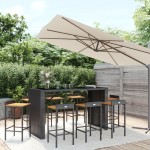 vidaXL Set bar pentru grădină, 9 piese, negru, poliratan/lemn acacia vidaXL Set bar pentru grădină, 9 piese, negru, poliratan/lemn acacia