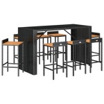 vidaXL Set bar pentru grădină, 9 piese, negru, poliratan/lemn acacia vidaXL Set bar pentru grădină, 9 piese, negru, poliratan/lemn acacia