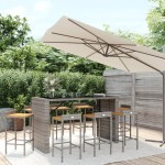 vidaXL Set bar pentru grădină, 9 piese, gri, poliratan/lemn acacia vidaXL Set bar pentru grădină, 9 piese, gri, poliratan/lemn acacia