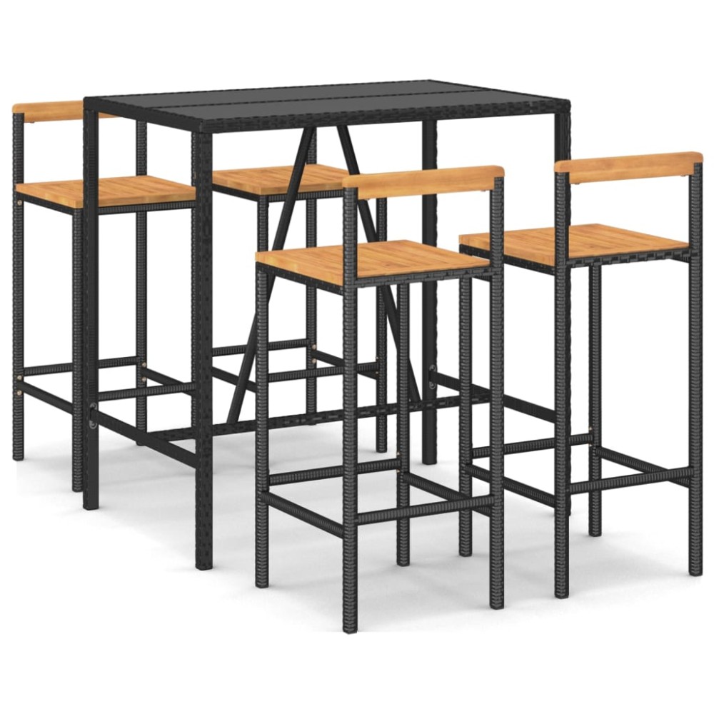vidaXL Set bar pentru grădină, 5 piese, negru, poliratan/lemn acacia