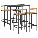 vidaXL Set bar pentru grădină, 5 piese, negru, poliratan/lemn acacia