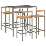 vidaXL Set bar pentru grădină, 5 piese, gri, poliratan/lemn acacia