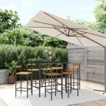 vidaXL Set bar pentru grădină, 7 piese, negru, poliratan/lemn acacia vidaXL Set bar pentru grădină, 7 piese, negru, poliratan/lemn acacia