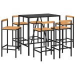 vidaXL Set bar pentru grădină, 7 piese, negru, poliratan/lemn acacia vidaXL Set bar pentru grădină, 7 piese, negru, poliratan/lemn acacia